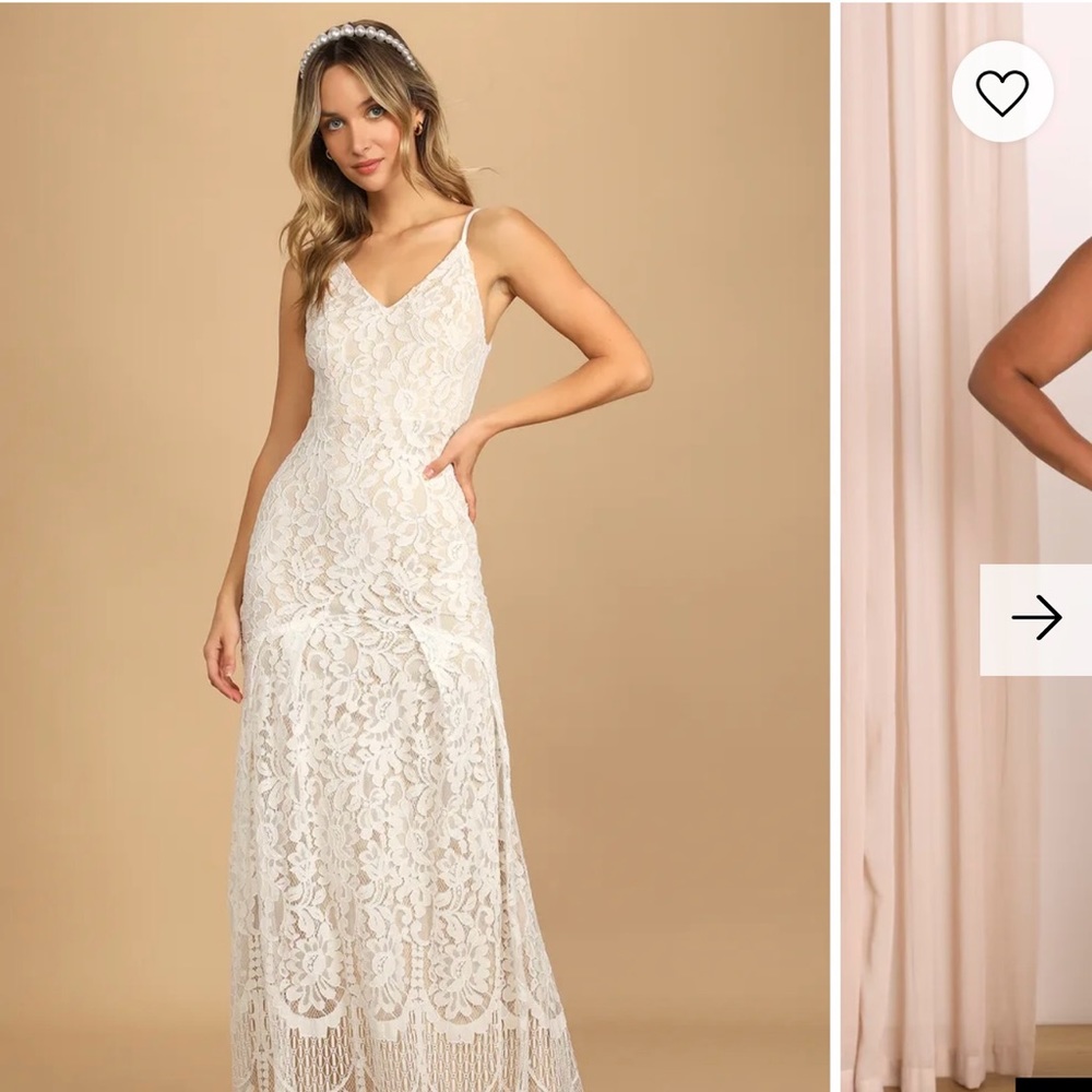 Lulus Flynn White Lace Maxi Wedding Dress Size Small